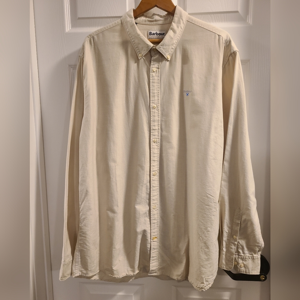 Mens Barbour Oxtown Tailored Fit Long Sleeve Button Up Shirt Size: XXL Oatmeal